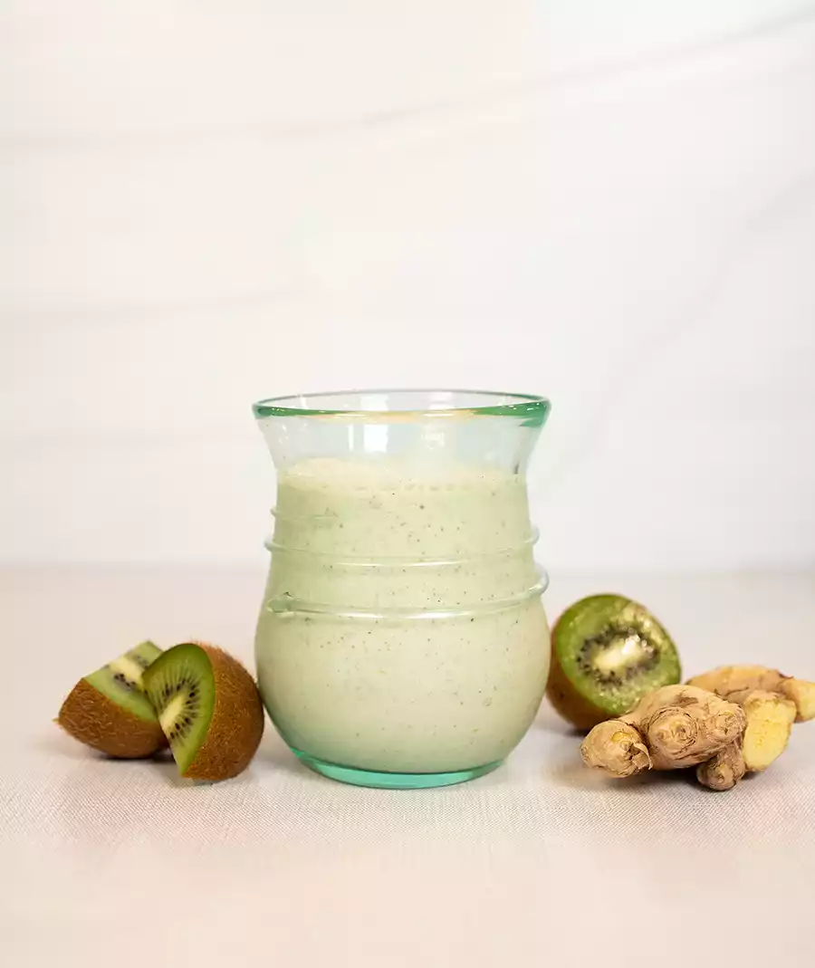 Kiwi ginger smoothie from the happy, healthy gut cookbook