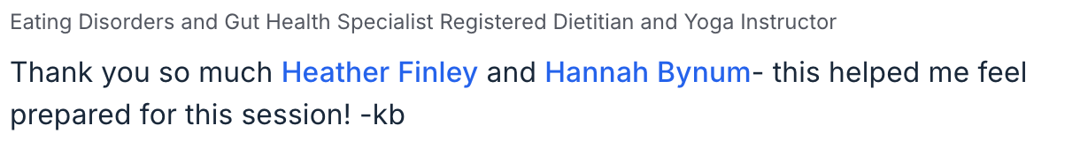 Testimonial fro Dr. Heather Finley for eating Disorder